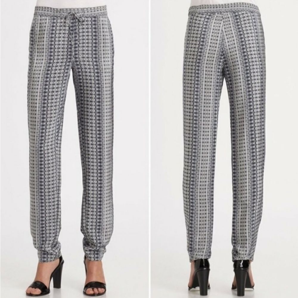 Vince. 100% Silk Printed Pants XS Elastic Waist Lounge Boho Chic